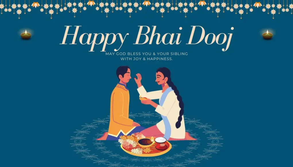 Bhai Dooj 2023 Date: Blue and Cream Floral Illustrative Bhai Dooj Greeting