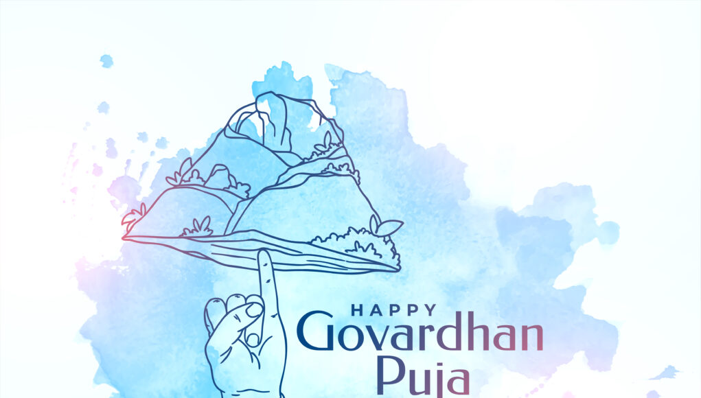 watercolor style happy govardhan puja background with spiritual